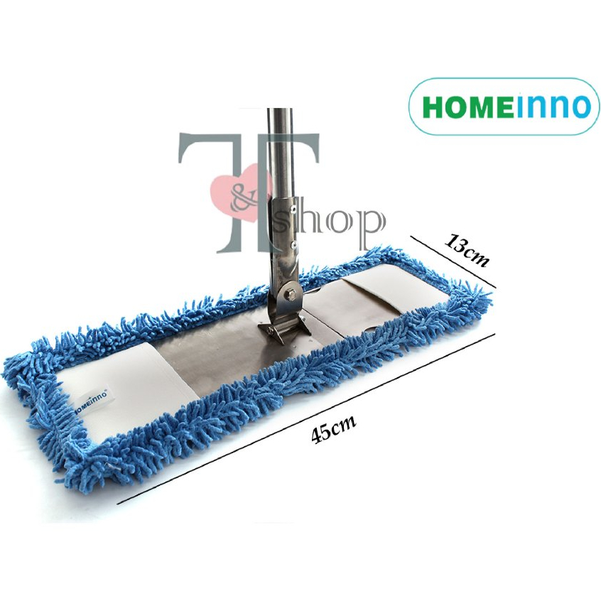 Combo Cây Lau Nhà Bản Inox 45cm Homeinno Cán Rút thu ngắn 90cm kéo dài 145cm +1 Tấm Lau San Hô Thay Thế