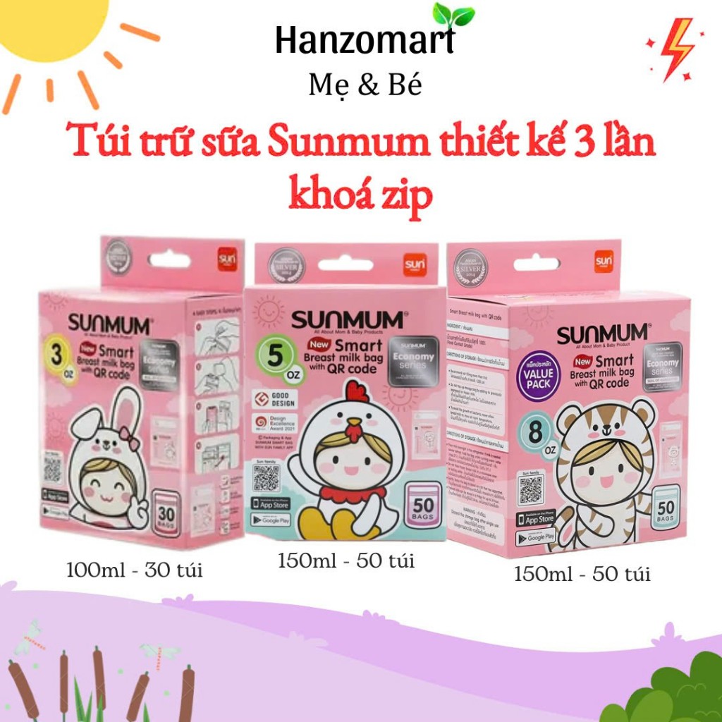 Túi trữ sữa Sunmum Thái Lan Mẫu mới 100ml/150ml/250ml