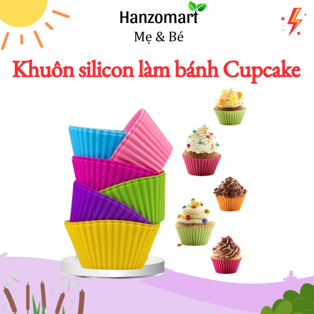Khuôn làm bánh cupcake, muffin, cup silicon nhiều màu, nhiều mẫu cho bé ăn dặm