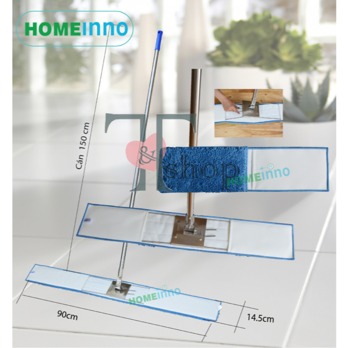 Cây Lau Nhà Inox San Hô Bản Lau 90cm Homeinno Cán Tăng Đơ Thu Ngắn 90- Dài Ra q145cm