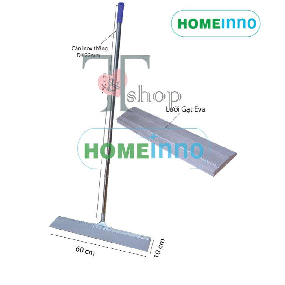 Cây Gạt Đẩy Nước Thép Không Gỉ Homeinno Lưỡi Gạt EVA 50/60/80cm