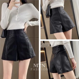 Quần Short Da Cạp Cao Nâng Mông Tôn Dáng Quần Da Có Túi Tiện Lợi Chất Da Siêu Đẹp Phong Cách Hàn Quốc