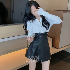 Quần Short Da Cao Cấp Nữ Cạp Cao Quần Da Giả Váy Thiết Kế 3 Khuy Vạt Lệch Dáng Ôm Kiểu Dáng Sang Chảnh Hàng Đẹp