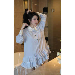 [V1.793] Váy Sơmi Kẻ Babydoll Cổ Đá Phối Chân Bèo Tầng Pha Ren Siêu Xinh