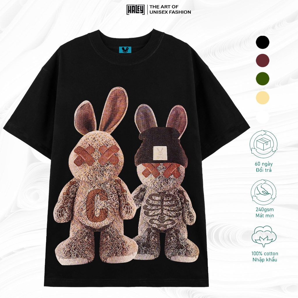Áo Thun Nữ Nam Cotton Lạnh Local Brand HALEY TN01, Áo Phông Thỏ Form Rộng Tay Lỡ Unisex Thoáng Mát Phong Cách Năng Động