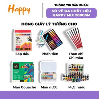 [Hỏa tốc HCM] Sổ Vẽ Lò Xo Đa Chất Liệu Happy Định Lượng 200gsm - 30 Tờ