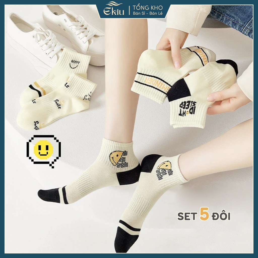 Tất vớ nam nữ cổ ngắn họa tiết dệt hiện đại, chất liệu cotton co giãn 4 chiều - Ekiu Shop
