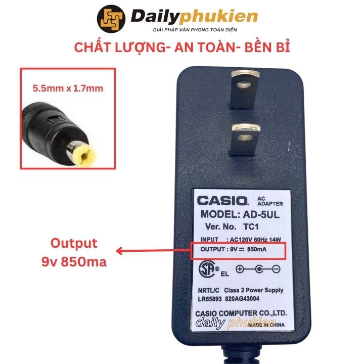 Chargeur 9V/2A, câble de charge pour Casio Keyboard AD-5 WK-110 WK-200