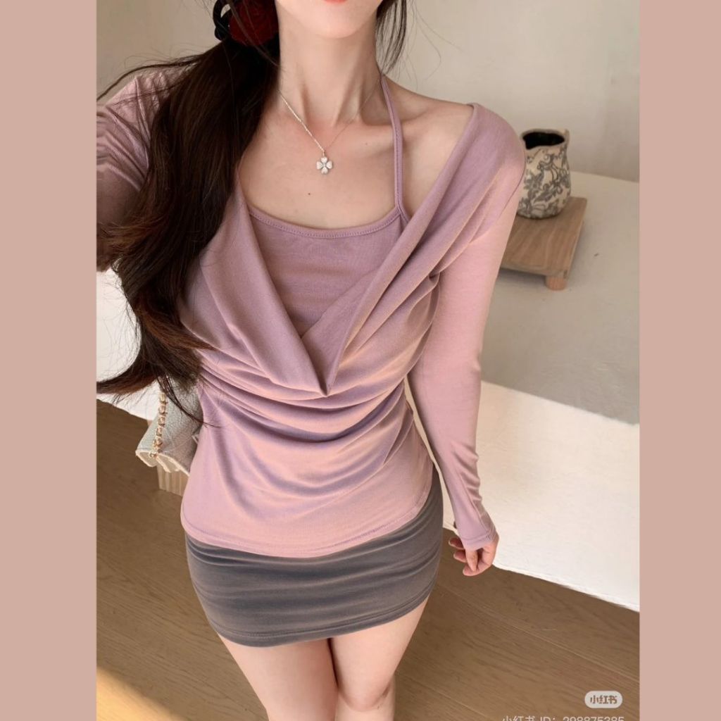 Áo thun nữ dài tay Sicily ôm body cổ đổ CDHD803