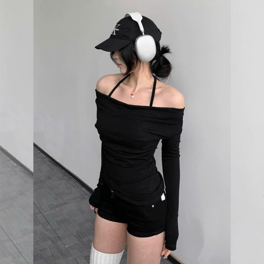 Áo thun nữ dài tay Sicily ôm body cổ đổ CDHD803