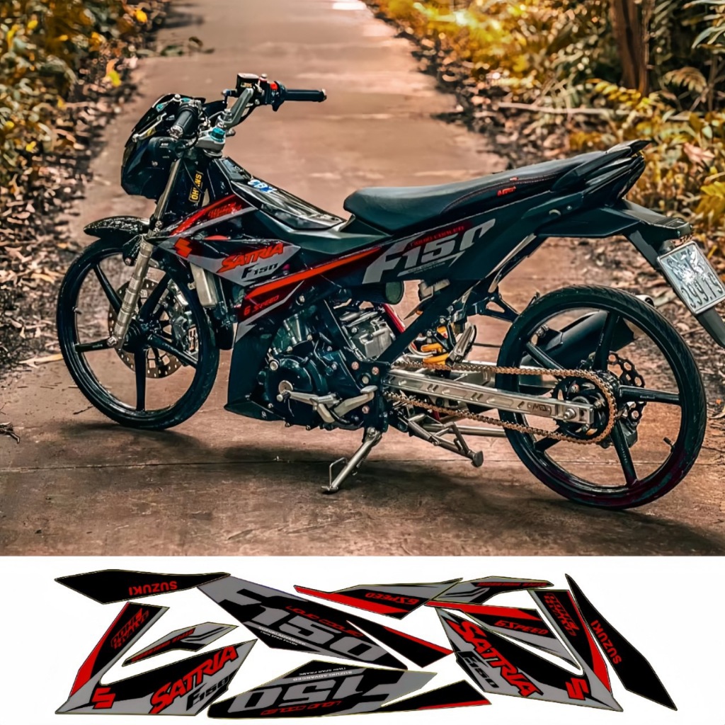Tem rời SATRIA F150, cao cấp, chất lieuj in 33 lớp PPF, chống nước, không phai màu, nhãn dán.