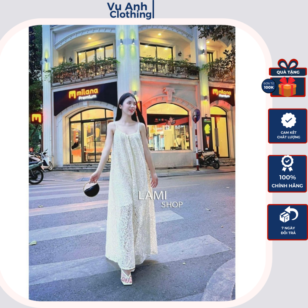 Váy bầu maxi 2 dây , đầm bầu dự tiệc ren cao cấp hoa nổi có lớp lót kèm ...
