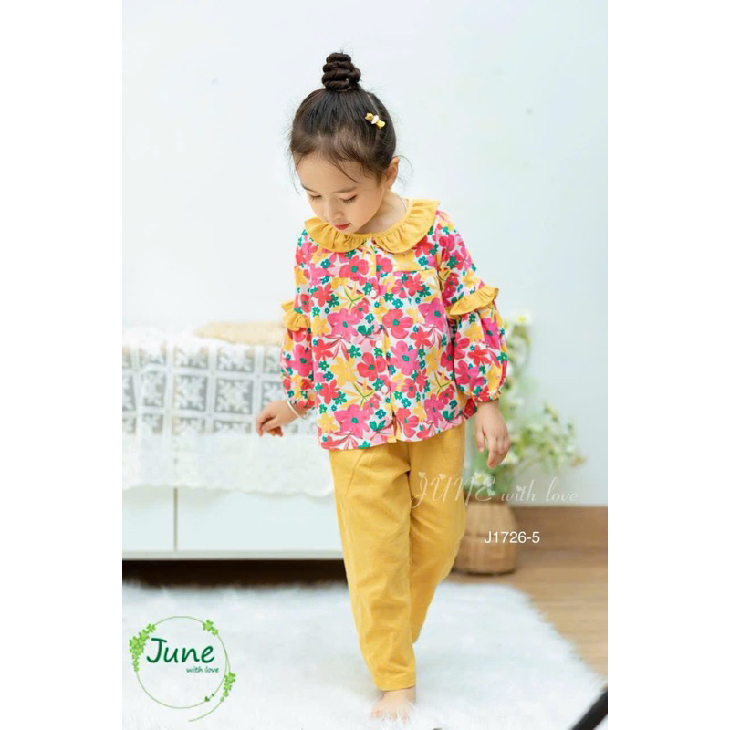 Set bộ pijama dài tay bé gái J1726 hoa nhí cotton mềm mại size 1-10Y (10-40kg) đồ bộ ngủ trẻ em
