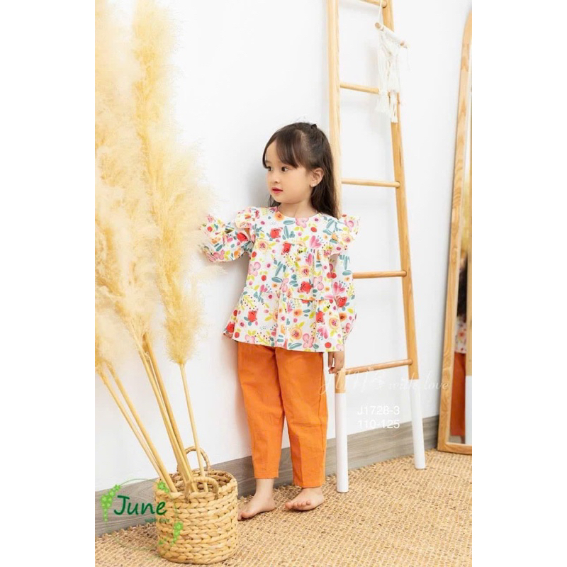 Set bộ pijama dài tay bé gái J1726 hoa nhí cotton mềm mại size 1-10Y (10-40kg) đồ bộ ngủ trẻ em
