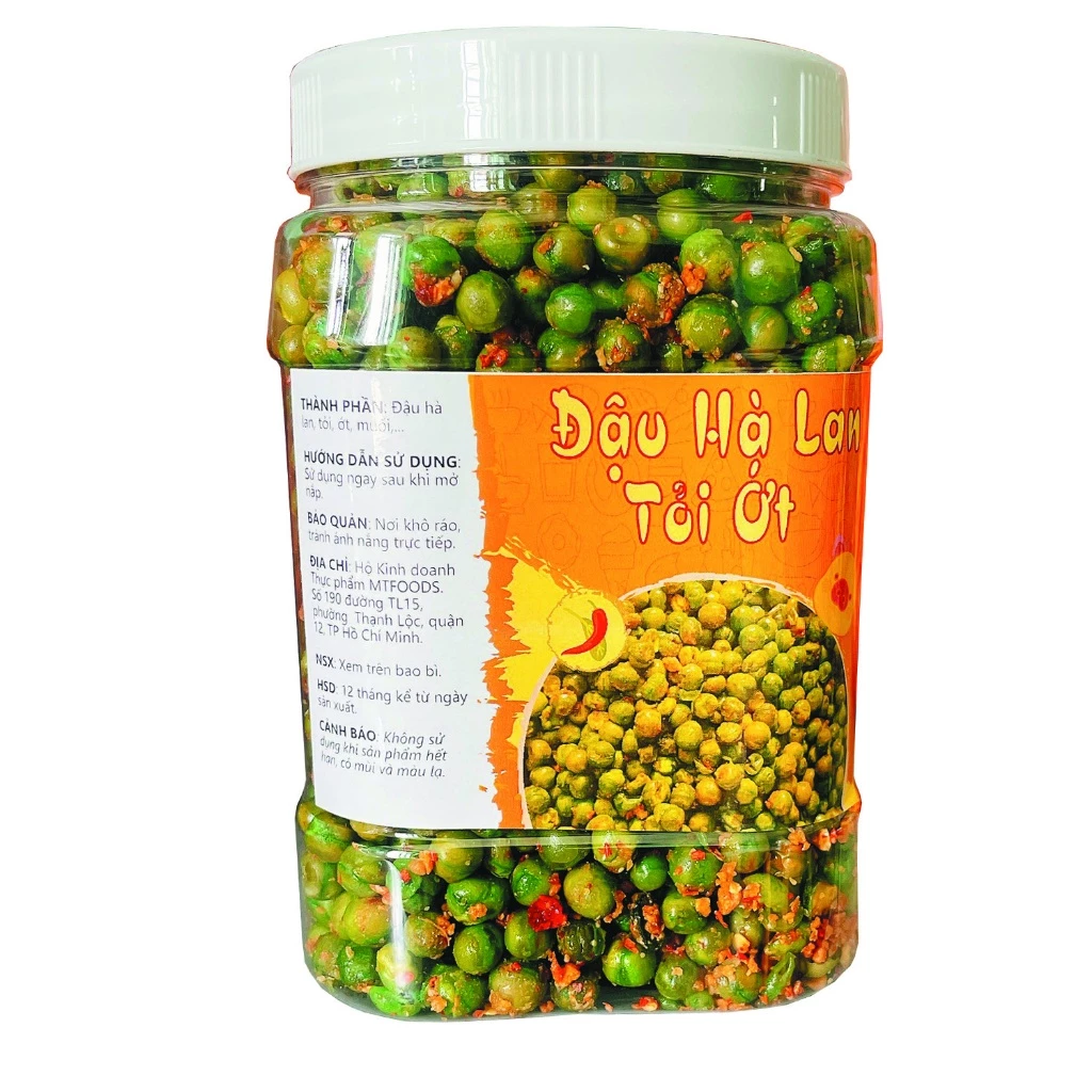 Hộp 500g Đậu Hà Lan Sấy Tỏi Ớt loại 1 siêu ngon MamiFoods