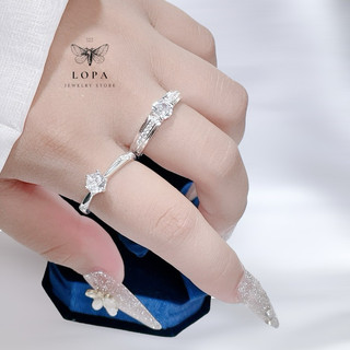 Nhẫn đôi nam nữ bạc ta , dáng nhẫn nữ cầu hôn thân trơn đá chéo nhỏ nhắn bạc ta LoPa SK80