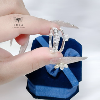 Nhẫn đôi nam nữ bạc ta , dáng nhẫn nữ cầu hôn thân trơn đá chéo nhỏ nhắn bạc ta LoPa SK80