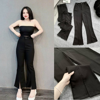 Quần ống loe xẻ tà Clothing bigsize nữ cạp cao dáng dài chất vải Umi mềm mại mặc thoải mái thoát mát Q518