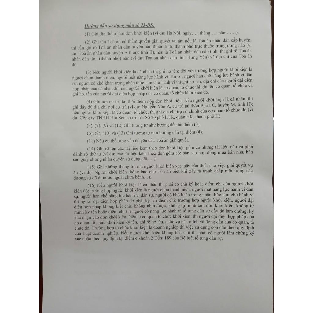 Đơn khởi kiện hành chính 02 bản in A4