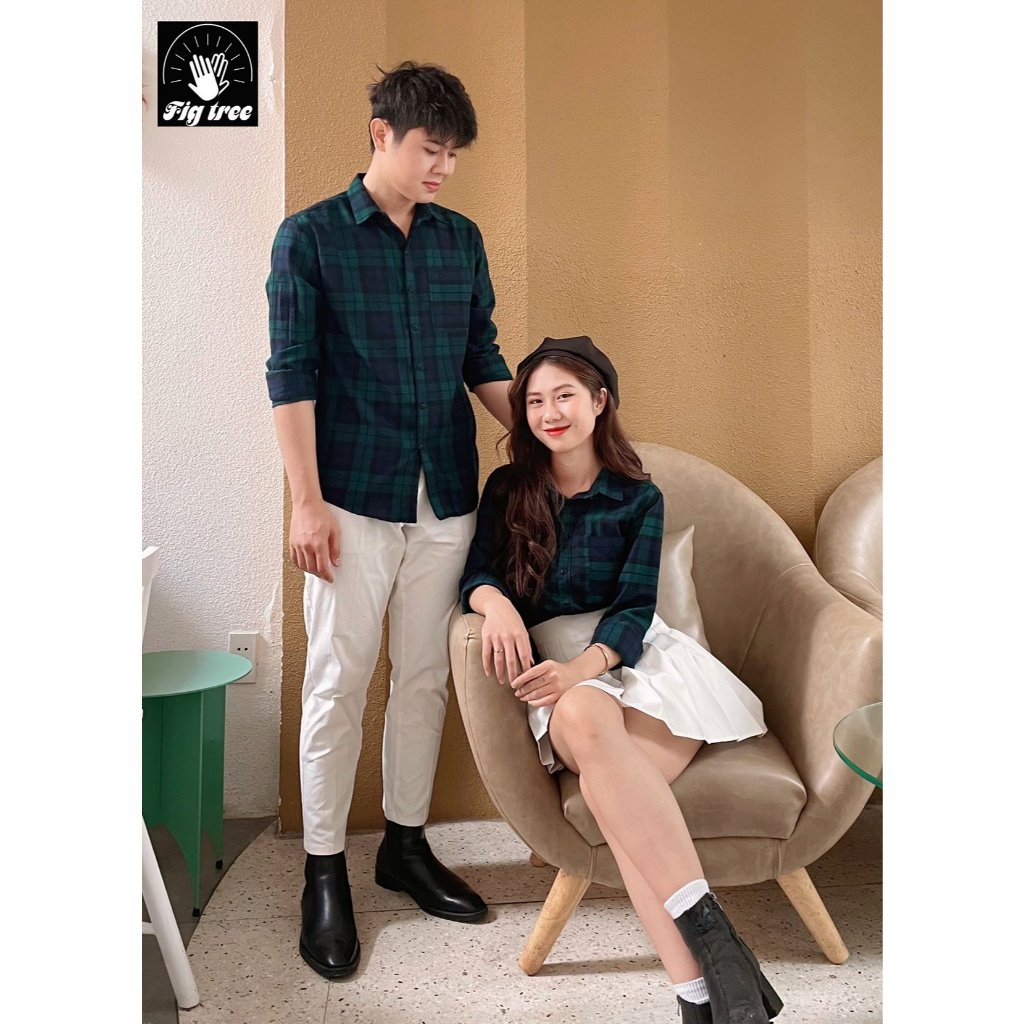 Áo Đôi Fig Tree Caro Xanh Rêu Chất Nỉ Cực Cá Tính Cho Couple