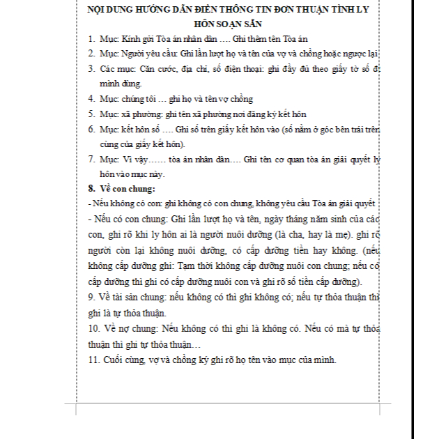 Ly hôn đơn phương mẫu đơn viết tay 02 bản in A4