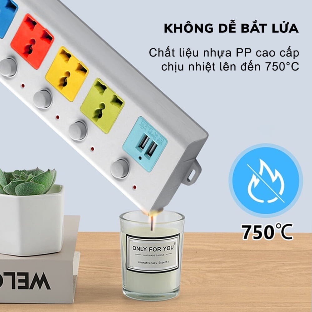 Ổ Cấm Điện Đa Năng Có Công Tắc, Đầu Sạc USB tiện lợi