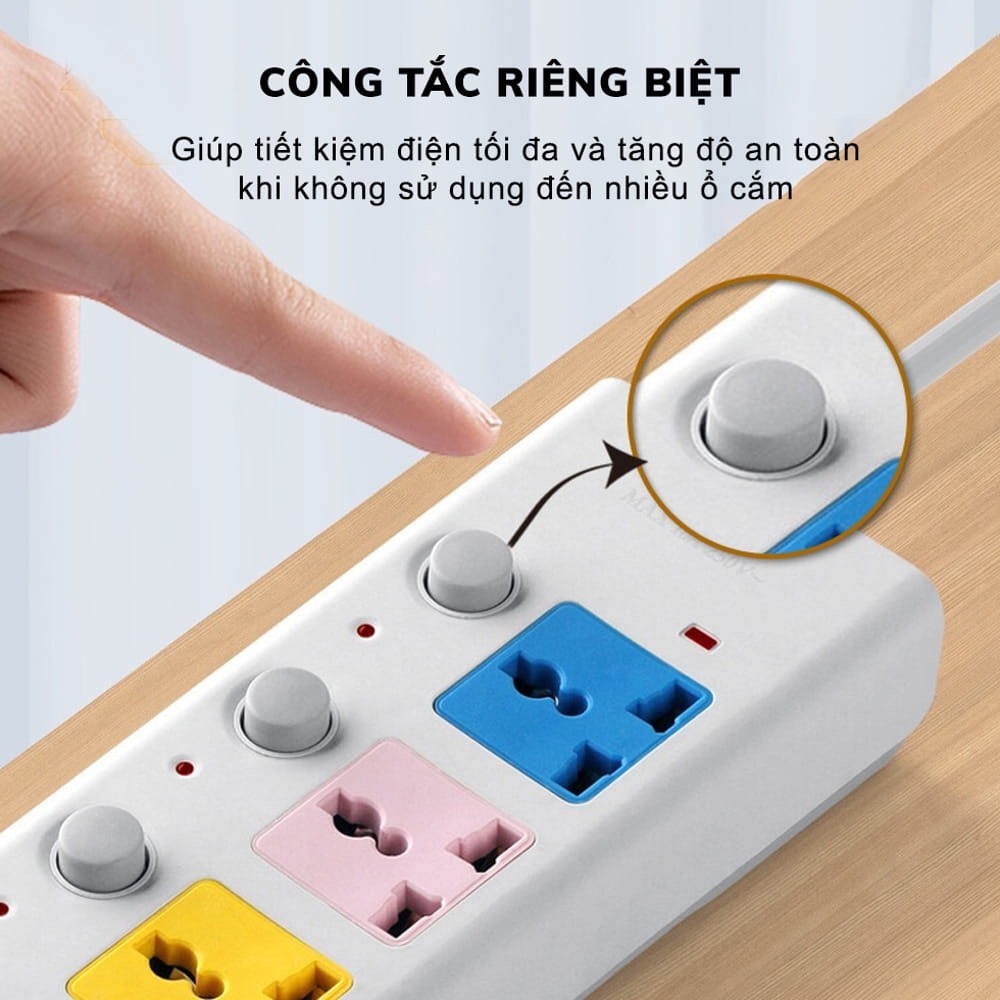 Ổ Cấm Điện Đa Năng Có Công Tắc, Đầu Sạc USB tiện lợi