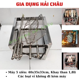 Bếp nướng than quay tự động 5 xiên | Máy nướng thịt xiên quay mô tơ điện | Không cần lật