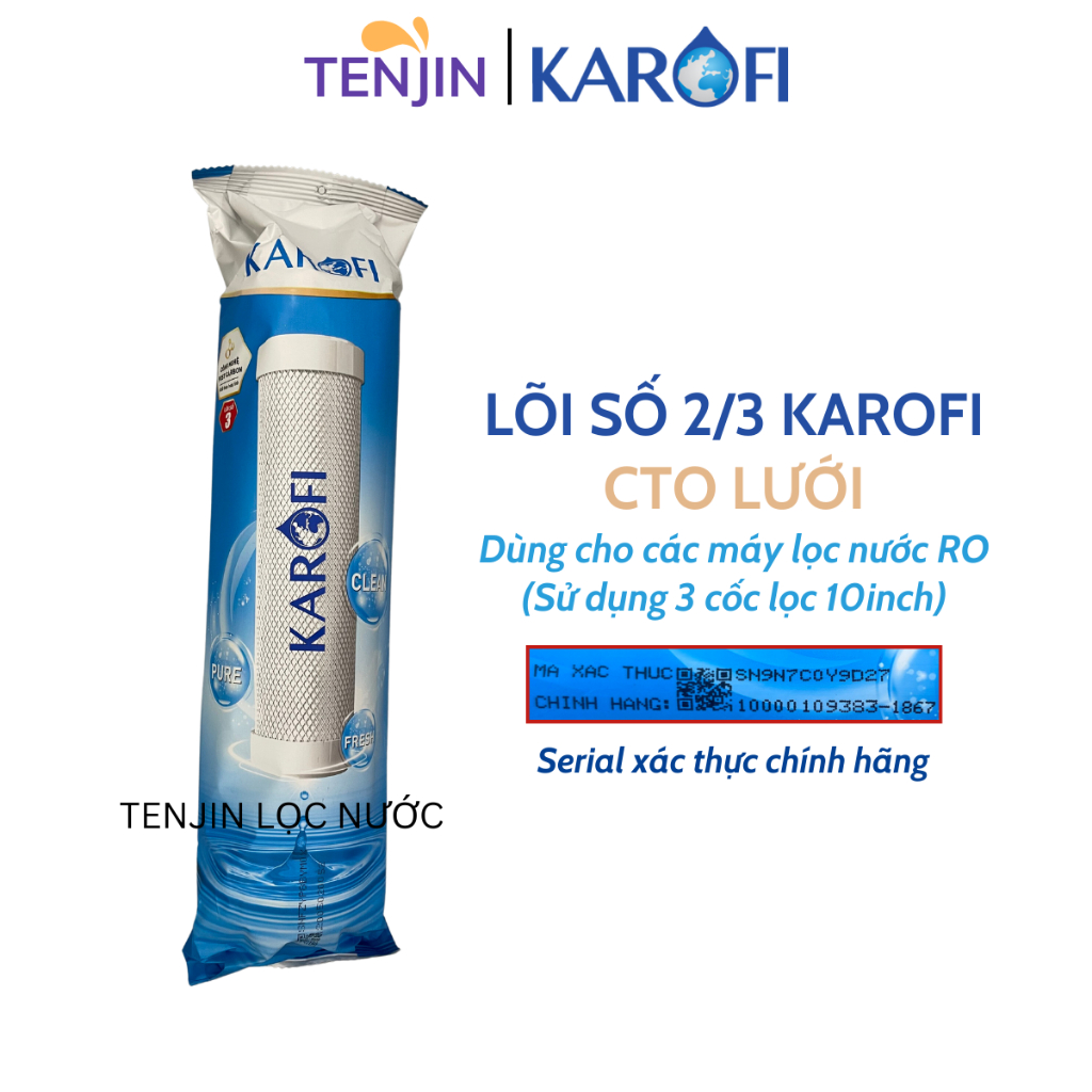 Lõi Smax Duo Post Carbon Karofi - CTO Lưới Than Hoạt Tính Lắp Ở Vị Trí Số 2 Hoặc 3 Tùy Model Cho Máy Lọc RO