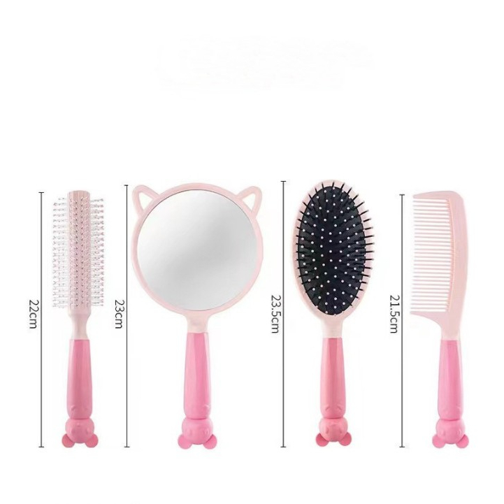 Set 4 Gương, Lược Gỡ Rối Tông Hồng Hottrend Xinh Xắn Phong Cách Hàn Quốc Phụ Kiện Tóc Cho Nữ Empoli