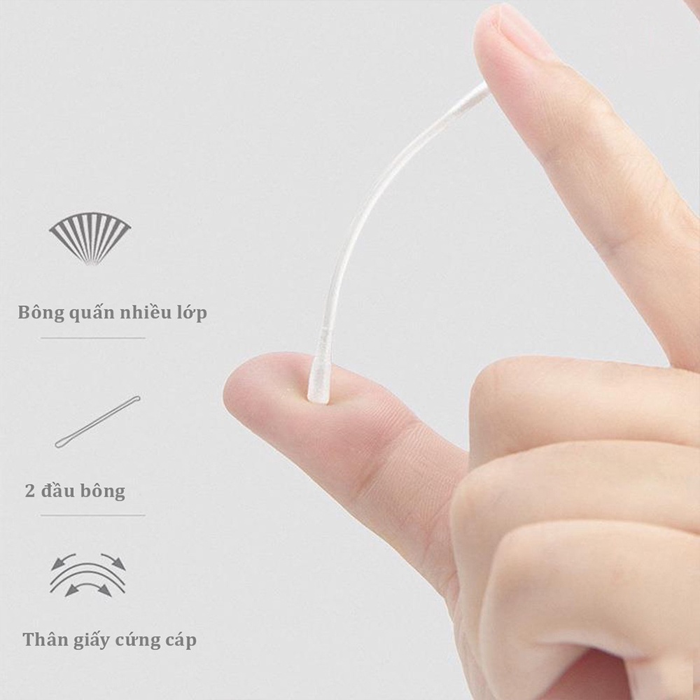 Tăm bông trẻ em Vcool kháng khuẩn ( hộp 200 que lõi giấy) cho bé sơ sinh ngoáy tai, mũi
