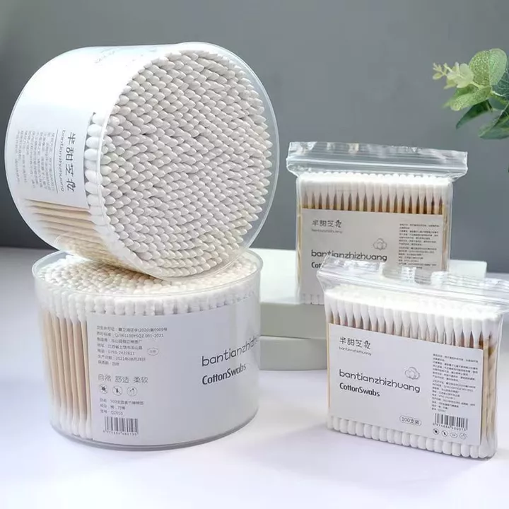 Hộp 500 Tăm Bông Thân Gỗ Tre Ngoáy Tai 2 Đầu Vệ Sinh Tai Đa Năng An Toàn Tiện Lợi