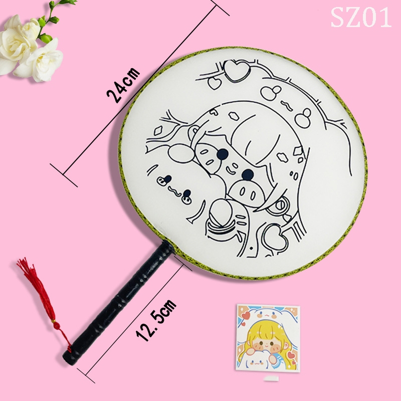 Quạt Tranh Sơn Dầu Tô Màu  DIY Mẩu Kuromi Hoạt Hình Cực Xinh