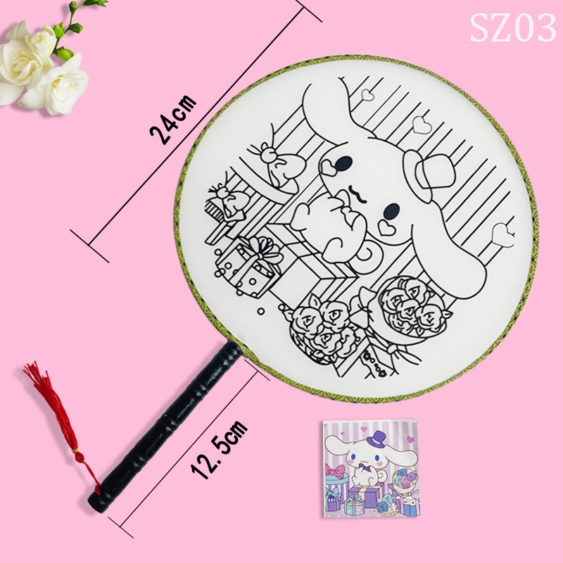 Quạt Tranh Sơn Dầu Tô Màu  DIY Mẩu Kuromi Hoạt Hình Cực Xinh