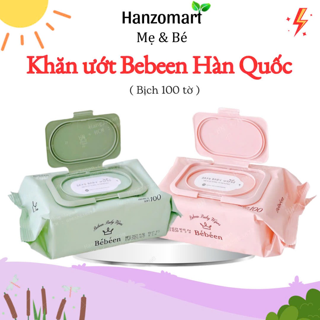 Khăn giấy ướt Bebeen nội địa Hàn không mùi 100 tờ - hanzomart