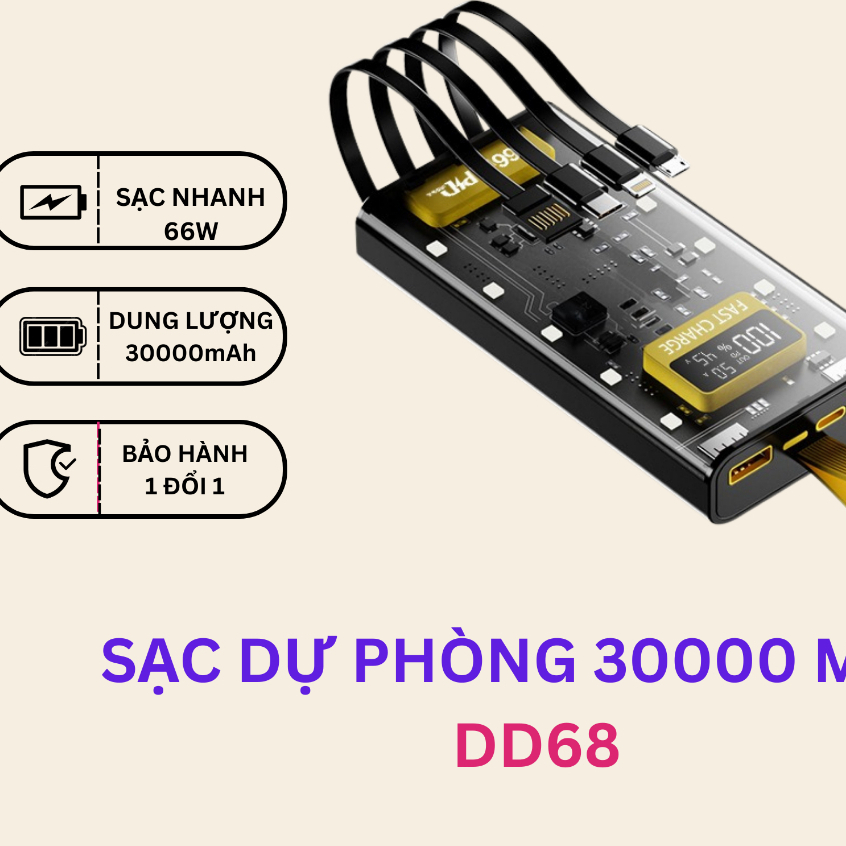 Pin Sạc Dự Phòng trong suốt sạc nhanh Y698 20.000MAH đèn Led sạc nhiều thiết bị dung lượng lớn new HOT