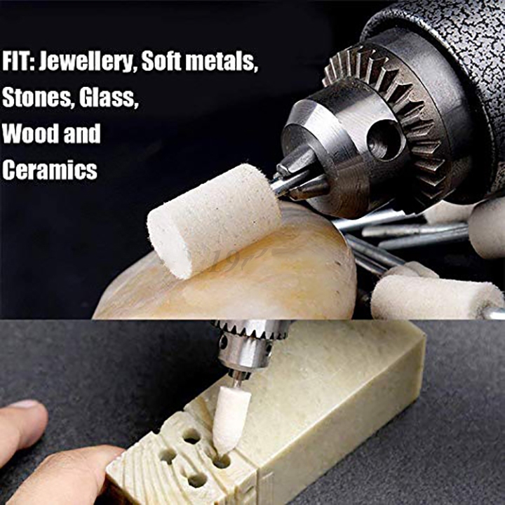 Bộ 13 đầu mài mịn lông cừu cán 3mm, đánh bóng trang sức kim loại đá thủy tinh gỗ gạch men nhựa