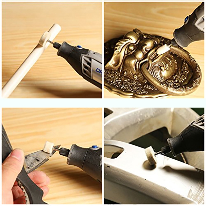 Bộ 13 đầu mài mịn lông cừu cán 3mm, đánh bóng trang sức kim loại đá thủy tinh gỗ gạch men nhựa