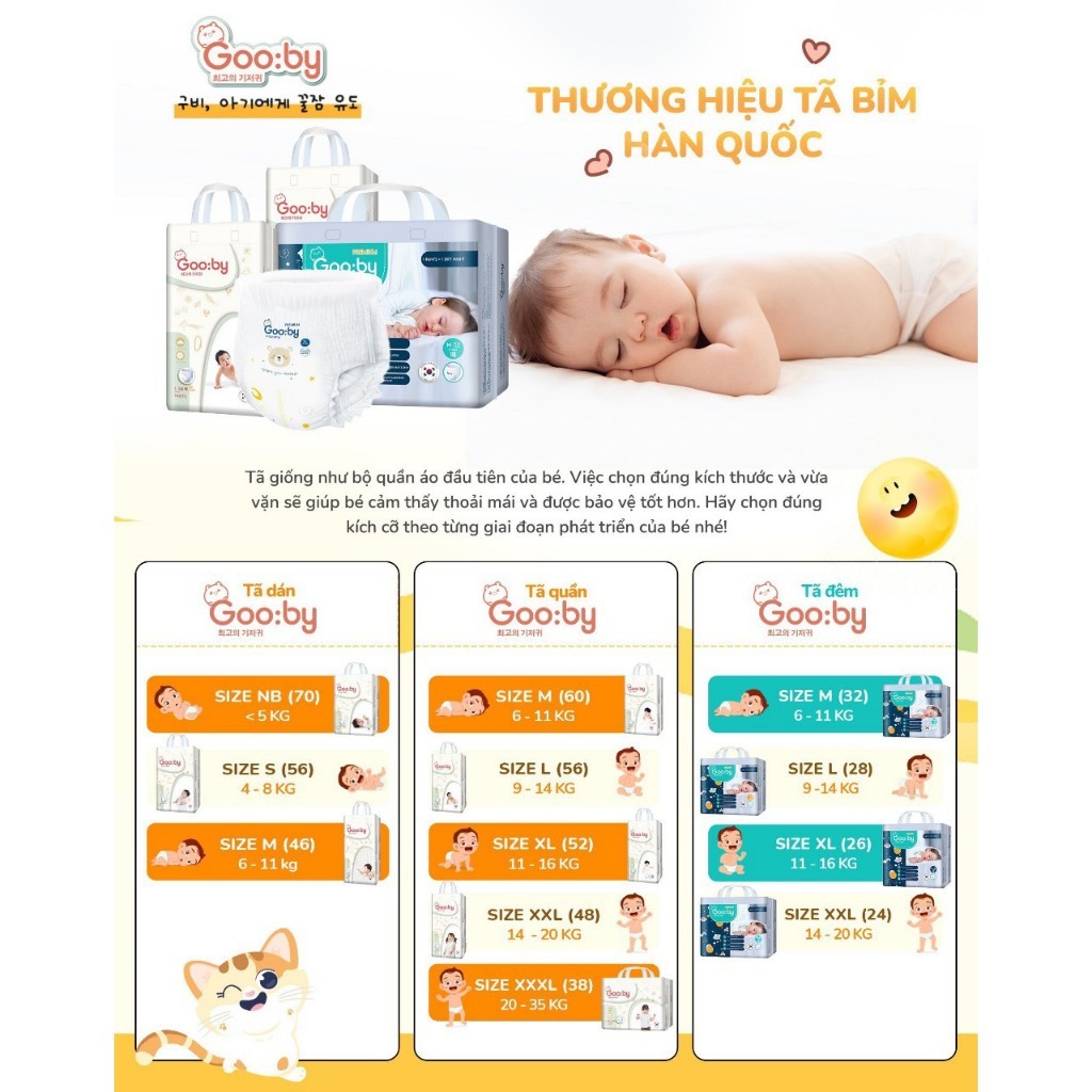 Tã Bỉm Gooby Hàn Quốc Cao Cấp size dán/quần NB/S/M/L/XL/XXLĐủ Size M/L/XL/XXL Cho Bé Từ 6kg - 24kg