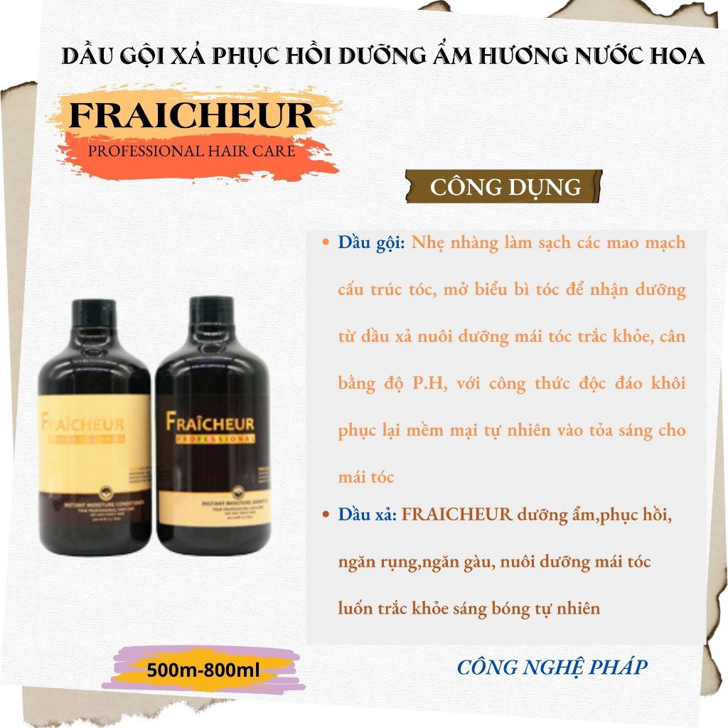 Cặp Dầu Gội Xả Fraicheur 500ml/800ml | Dưỡng Ẩm Tóc, Mềm Mượt, Hỗ Trợ Phục Hồi Tóc Khô Xơ.