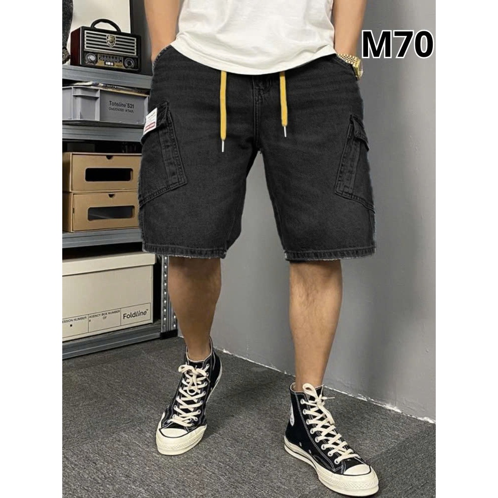 Quần short Jeans nam Quảng Châu, cạp chun ống xuông phối túi khỏe khoắn, phom dáng Regular quần Bigsize đến 95kg