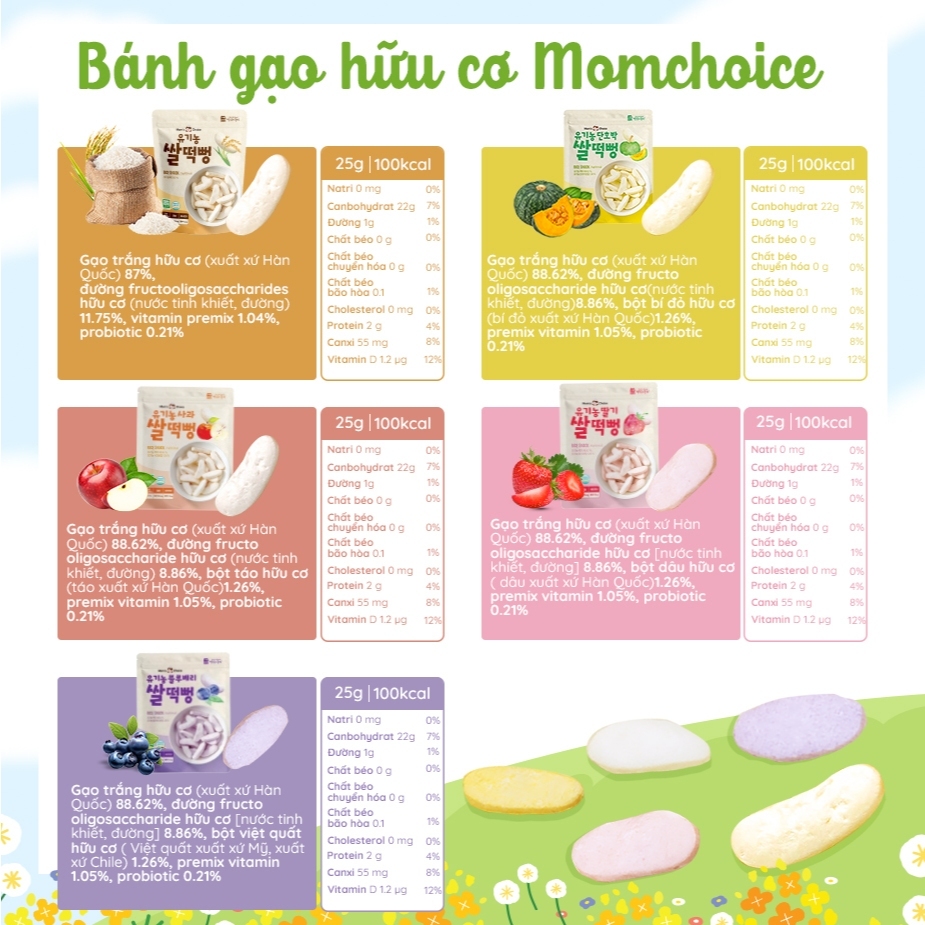 Bánh gạo ăn dặm hữu cơ Mom’s Choice cho bé từ 6m+
