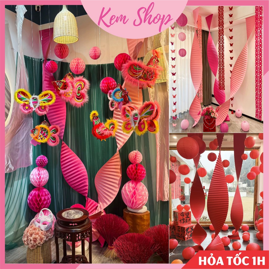 Dải giấy dài gợn sóng trang trí đám cưới, lễ tết, trung thu, decor quán - Kem Shop K381