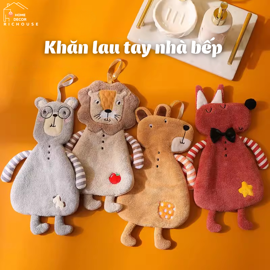 Khăn Lau Tay Nhà Bếp, Phòng tắm hình động vật dễ thương chất liệu nhung lông cừu siêu thấm hút