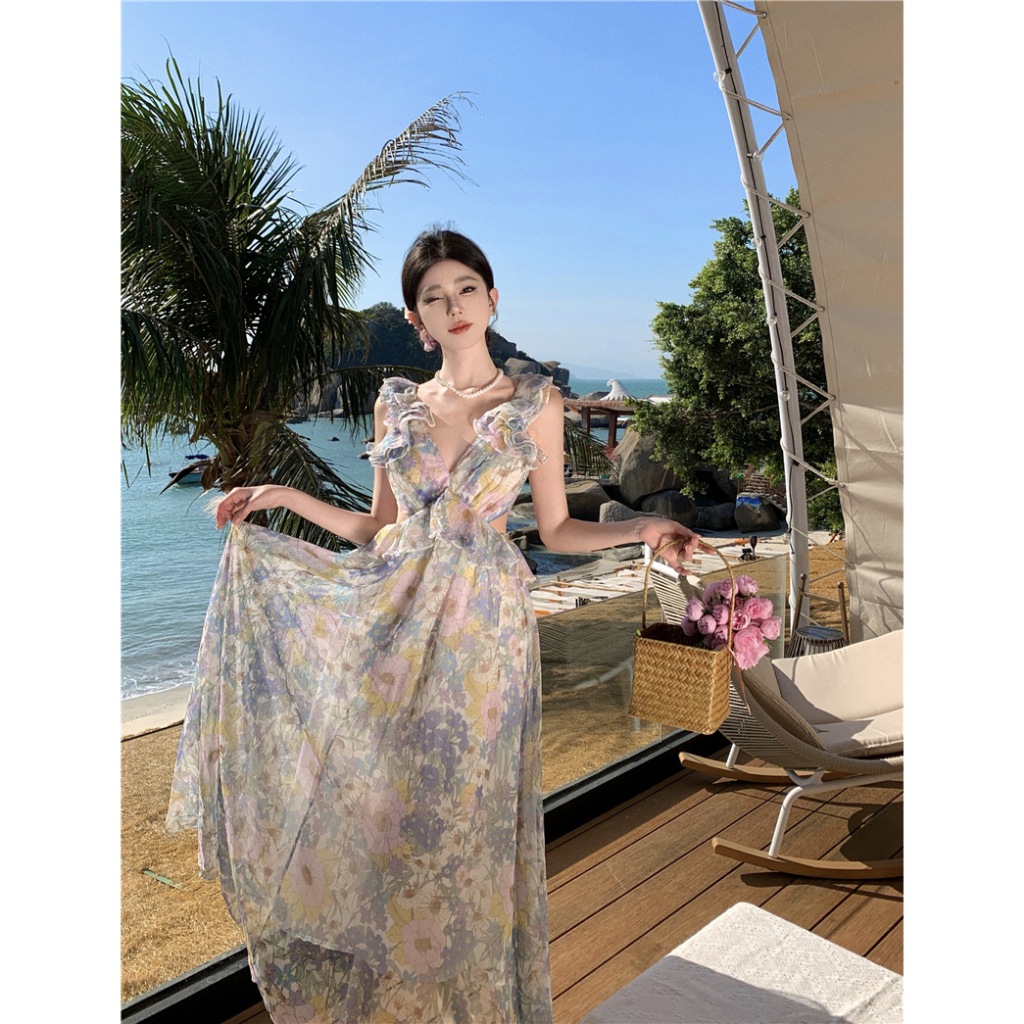 Đầm tiểu thư họa tiết hoa sương mai quyến rũ