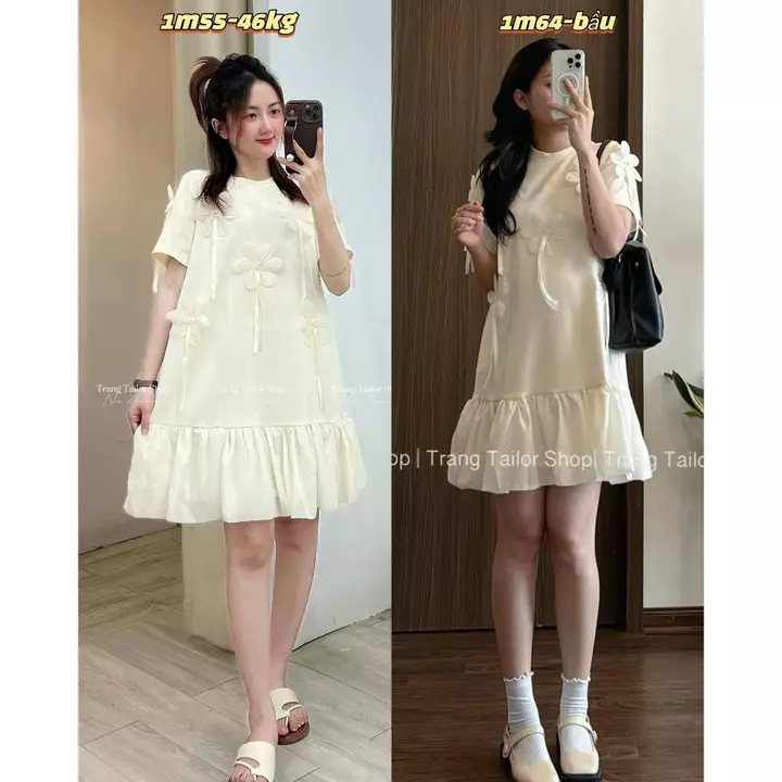 Váy bầu thiết kế , đầm bầu dự tiệc babydoll cotton hoa nổi dáng xòe đuôi cá 2 màu hot hit siêu xinh đầm bầu Elly – 3