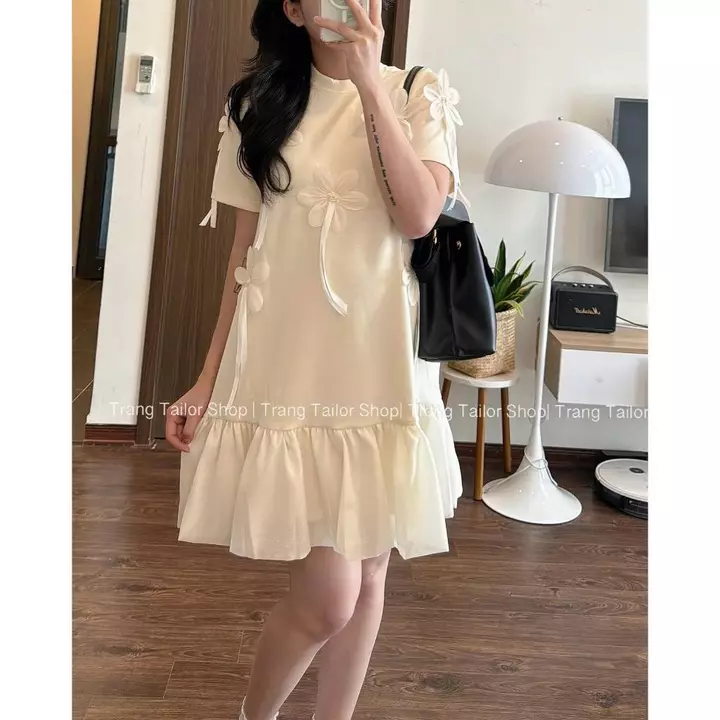 Váy bầu thiết kế , đầm bầu dự tiệc babydoll cotton hoa nổi dáng xòe đuôi cá 2 màu hot hit siêu xinh đầm bầu Elly – 4