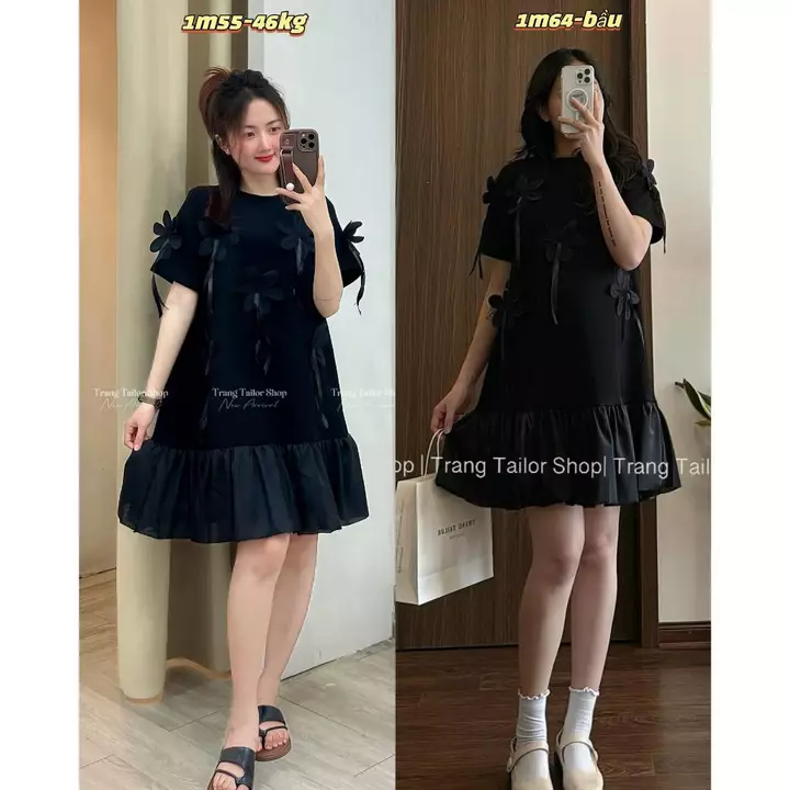 Váy bầu thiết kế , đầm bầu dự tiệc babydoll cotton hoa nổi dáng xòe đuôi cá 2 màu hot hit siêu xinh đầm bầu Elly – 6