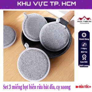 * Mẫu mới * Set 3 miếng rửa bát đĩa, cọ xoong, cọ nhà bếp, chất liệu sợi thép màu xám - đa năng, tiện dụng