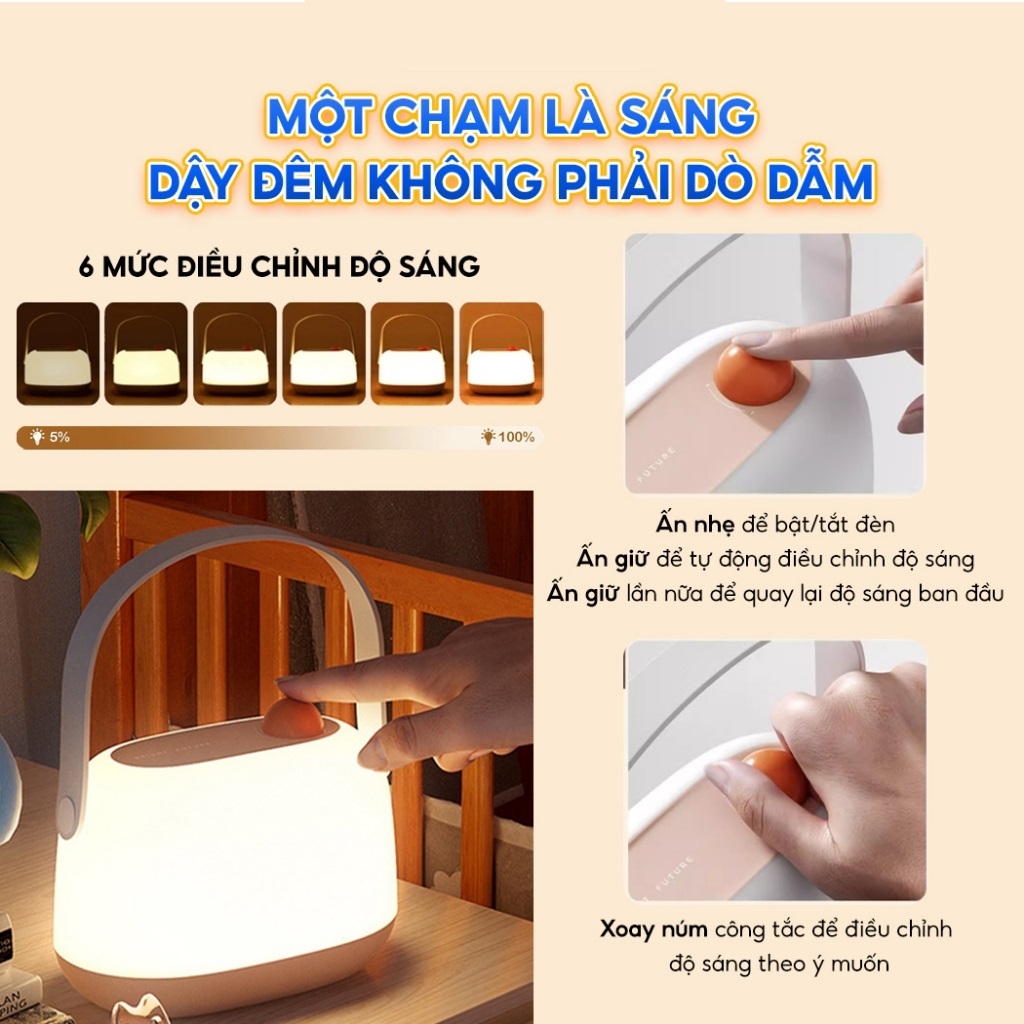 Đèn ngủ bé sơ sinh Đèn Cắm Trại Dã Ngoại di động đèn ngủ bỉm chống ánh sáng xanh giúp mẹ hút sữa và cho bé Đèn Trang Trí